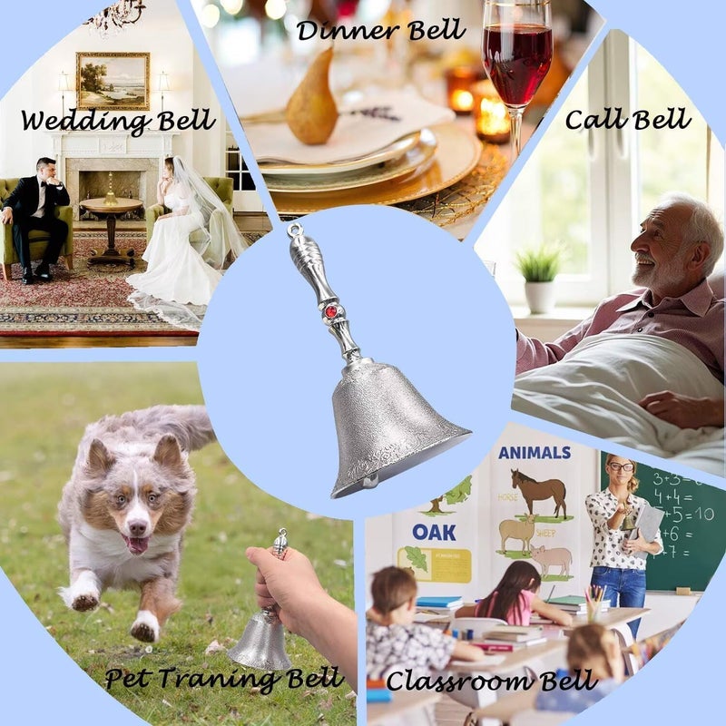 Aonfubu Super Loud Hand Bell, Vintage Ringing Bells,Copper Alloy Call Bell for Wedding, Pet Training,Dinner, Meditation,Service,Classroom and Musical Teaching,Silver - Image 4